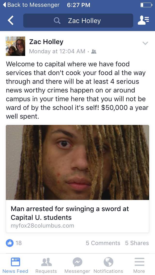 Man arrested for swinging fencing sword, students upset over absent CapAlert