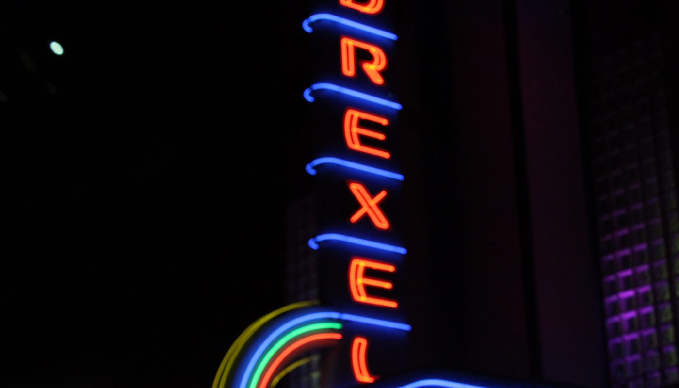 Shown is the Drexel Theatre sign