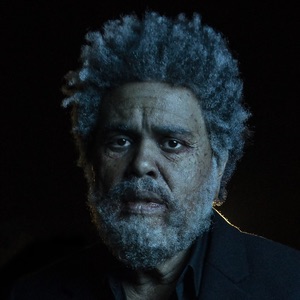 Album cover of Dawn FM shows an aged version of The Weeknd.
