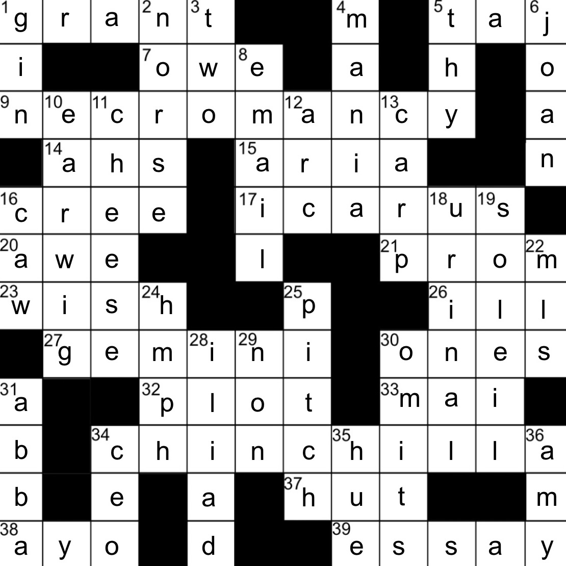 January crossword answer key The Chimes