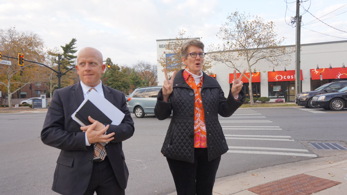 President Paul showed solidarity with the marchers as they passed down Main Street.