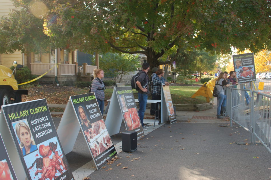 Pro-life and other conservative protesters occupied a designated space on Mound Street.